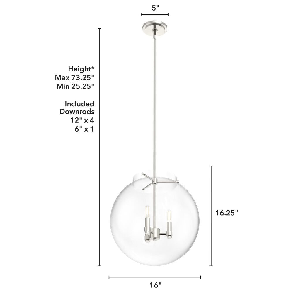 Hunter Sacha 3-Light Globe Pendant in Brushed Nickel, , large