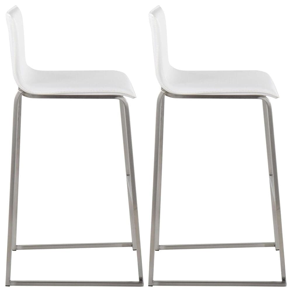 Lumisource Mara Barstool with White Cushion in Stainless Steel &#40;Set of 2&#41;, , large