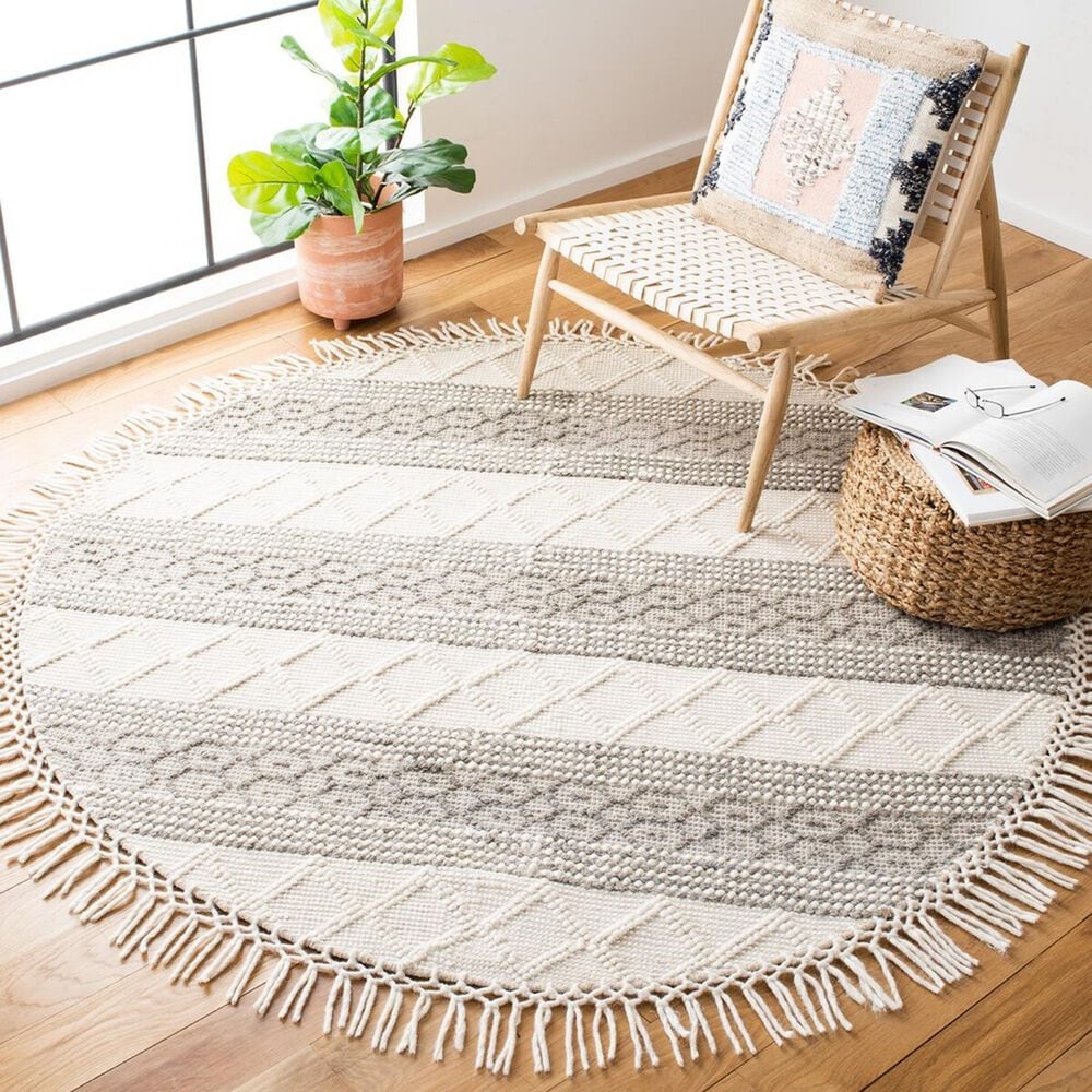 Safavieh Natura NAT859A 6&#39; Round Ivory and Grey Area Rug, , large