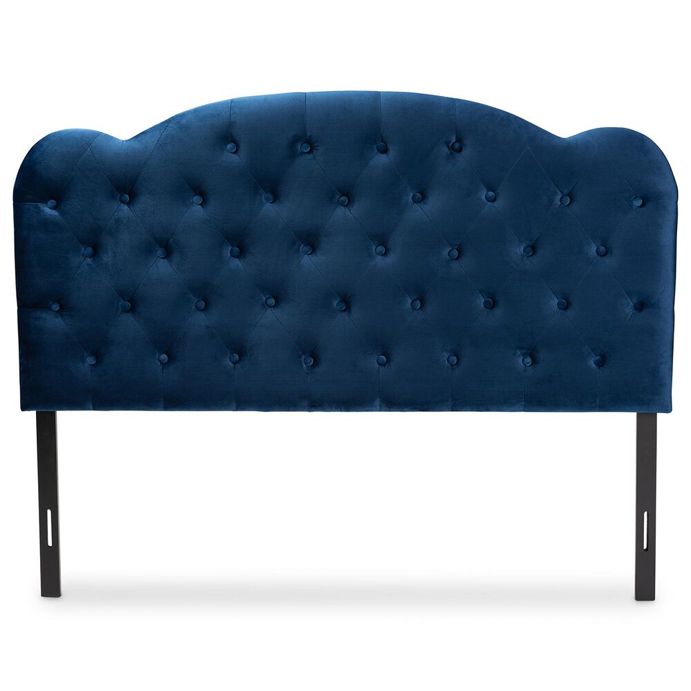Baxton Studio Clovis Queen Upholstered Panel Headboard in Navy Blue, , large