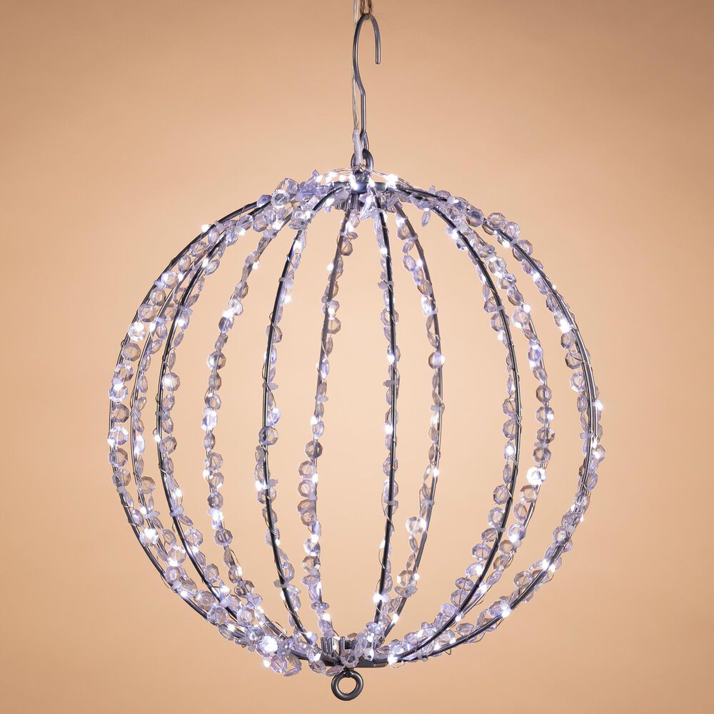 The Gerson Company 12&quot; Electric Crystal Foldable Metal Sphere with 144 Micro LED Lights in White, , large