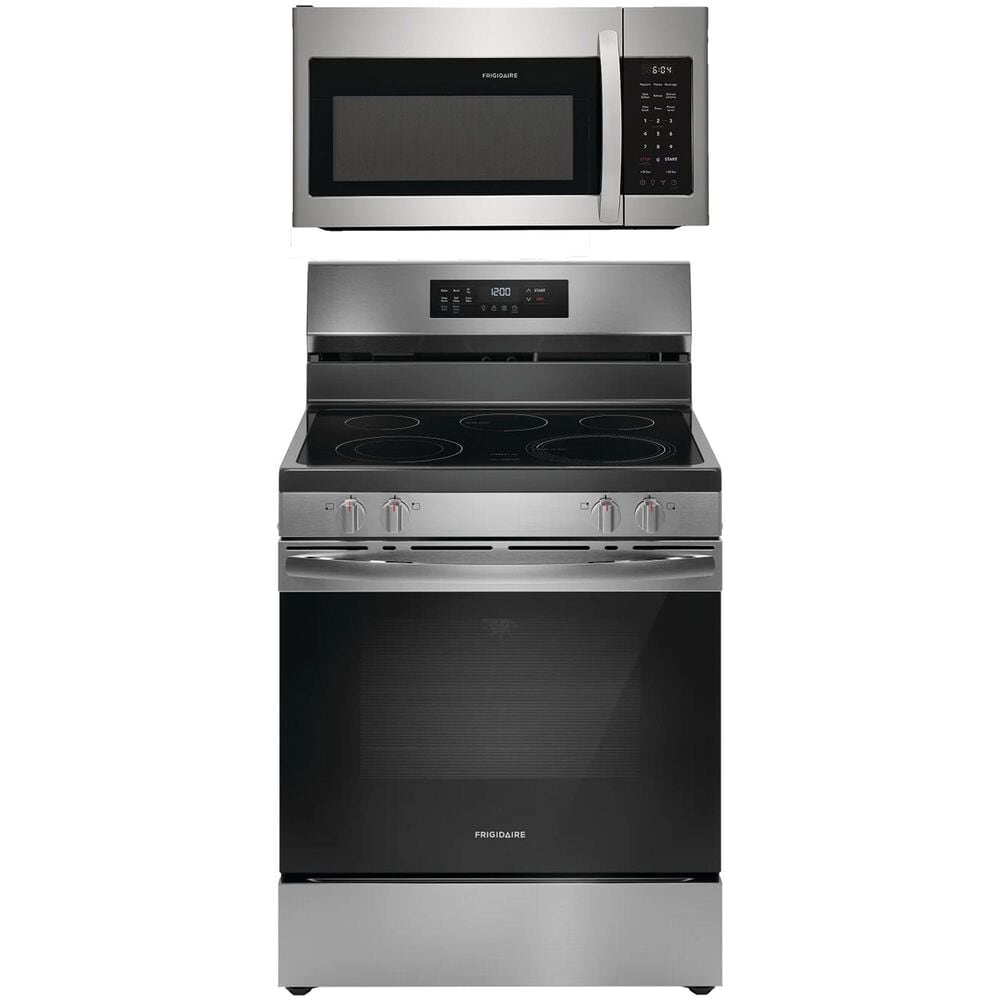 Frigidaire 30" Front Control Electric Range and 1.8 Cu. Ft. OTR Microwave Kitchen Package in Stainless Steel, , large