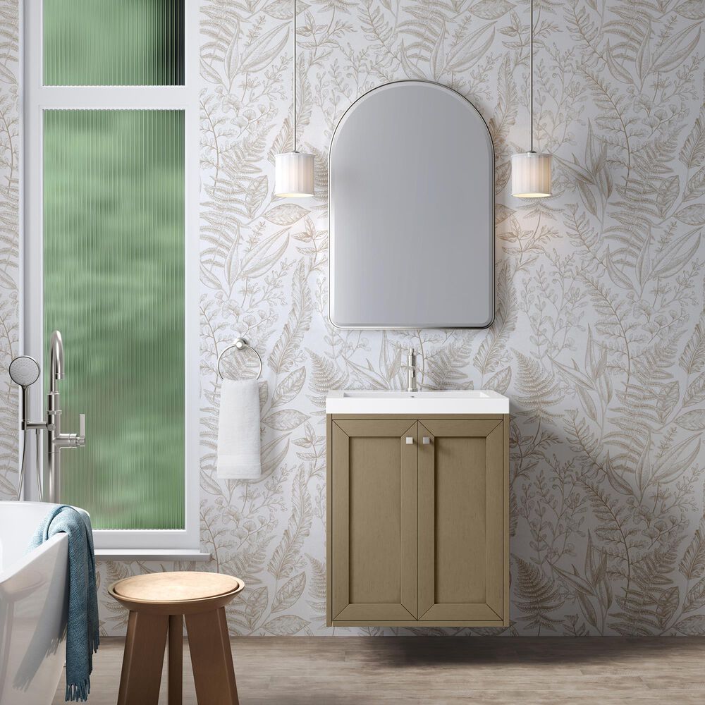 James Martin Vanities Chianti 24" Single Bathroom Vanity in Walnut Whisper with 2 cm White Glossy Composite Stone Top and Rectangular Sink, , large