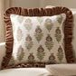 Creative Coop Cozy 18" Square Floral Throw Pillow with Mustard Velvet Ruffle in Olive Green, Deep Brown and Ivory, , large