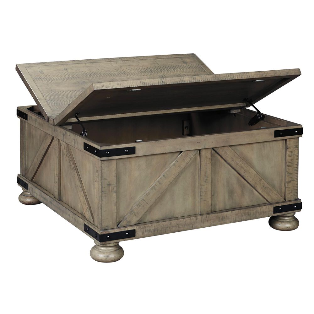 Ashley Aldwin Coffee Table with Lift Top Storage in Weathered Brown, , large