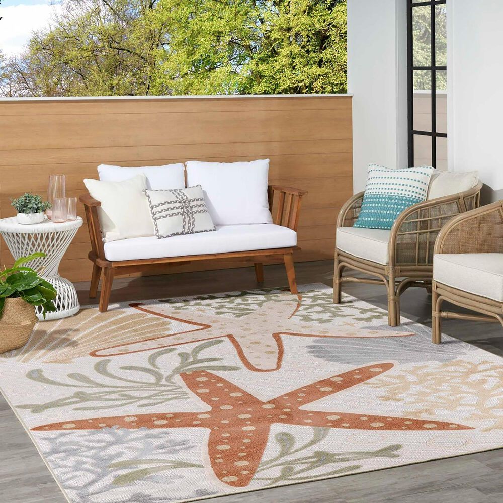 Nourison Aloha ALH24 3&#39;6&quot; x 5&#39;6&quot; Ivory and Multicolor Indoor/Outdoor Area Rug, , large