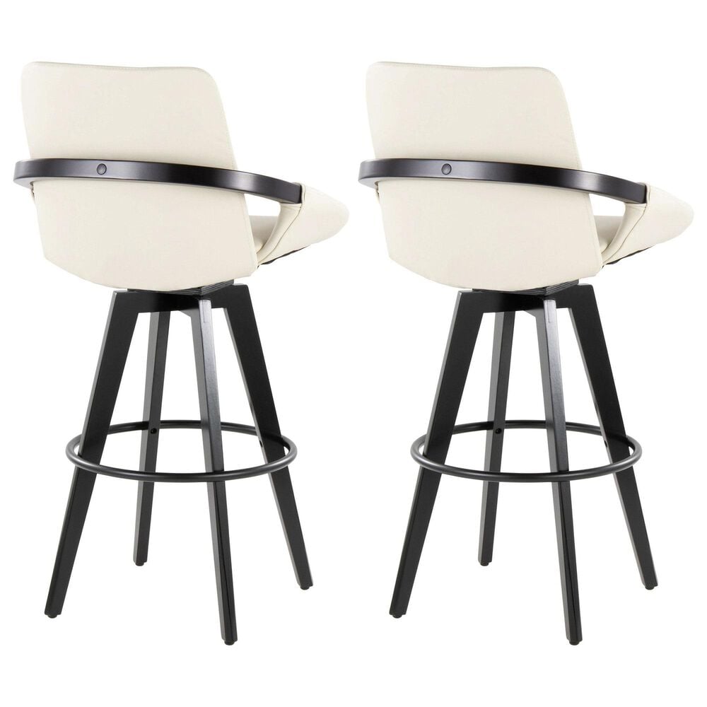 LumiSource Cosmo 30" Swivel Barstool with Cream Upholstery in Black (Set of 2), , large