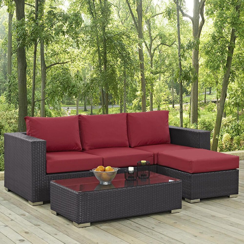 Firefly Convene 3-Piece Outdoor Patio Sofa Set in Espresso and Red, , large