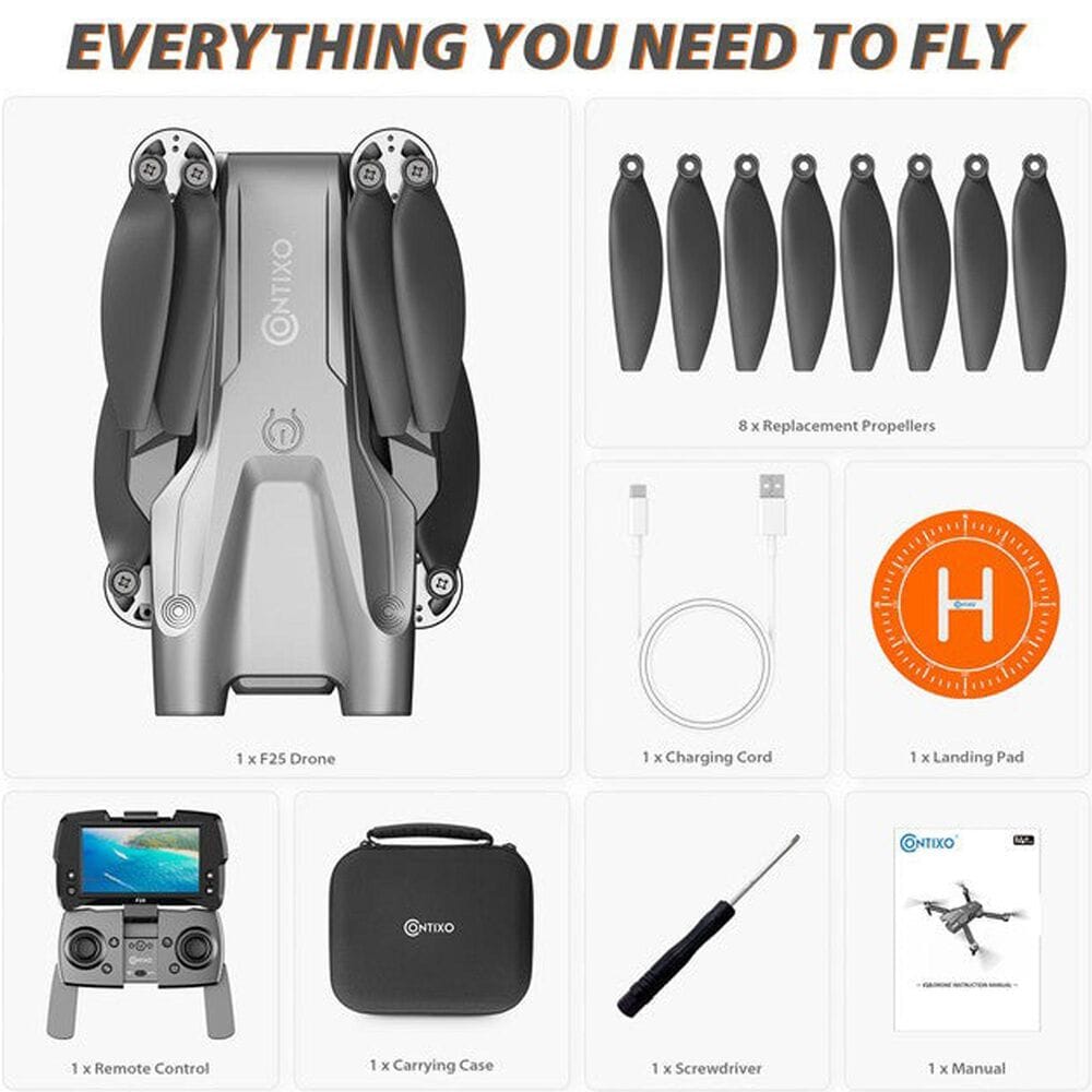 Contixo F25 Mini Drone with 1080p FHD Camera and Travel Case in Gray, , large