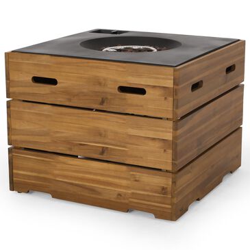 Noble House Rodeo 40000 BTU Square Firepit in Teak Brown and Dark Gray, , large