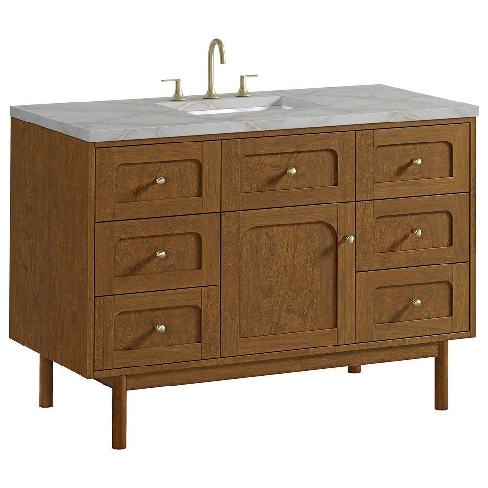 James Martin Laurent 48" Single Bathroom Vanity in Honey Oak with 3 cm Victorian Silver Silestone Top and Rectangular Sink, , large