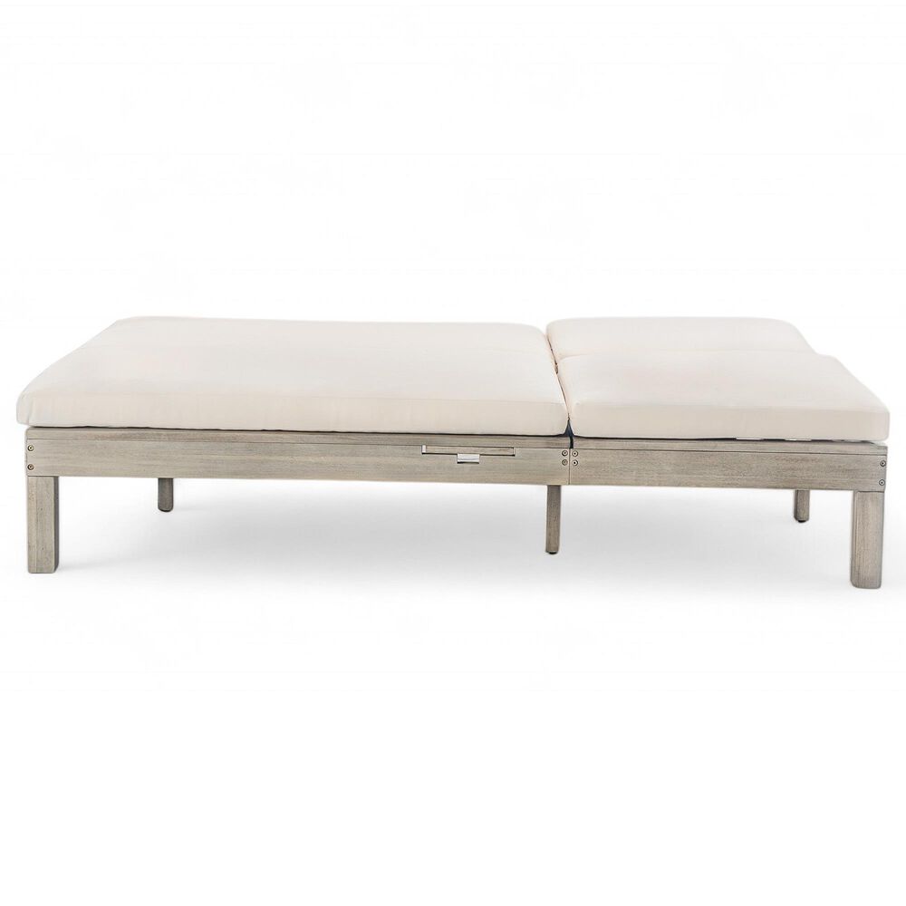 HOMLUX Patio 2-Person Chaise Lounge with Folding Side Tables and Gray Frame in Beige, , large