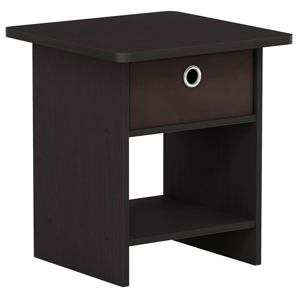 HOMLUX 1-Drawer Modern Nightstand with Open Shelf in Dark Walnut, , large