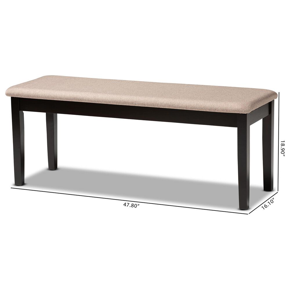 Baxton Studio Teresa Dining Bench with Sand Cushion in Dark Brown, , large