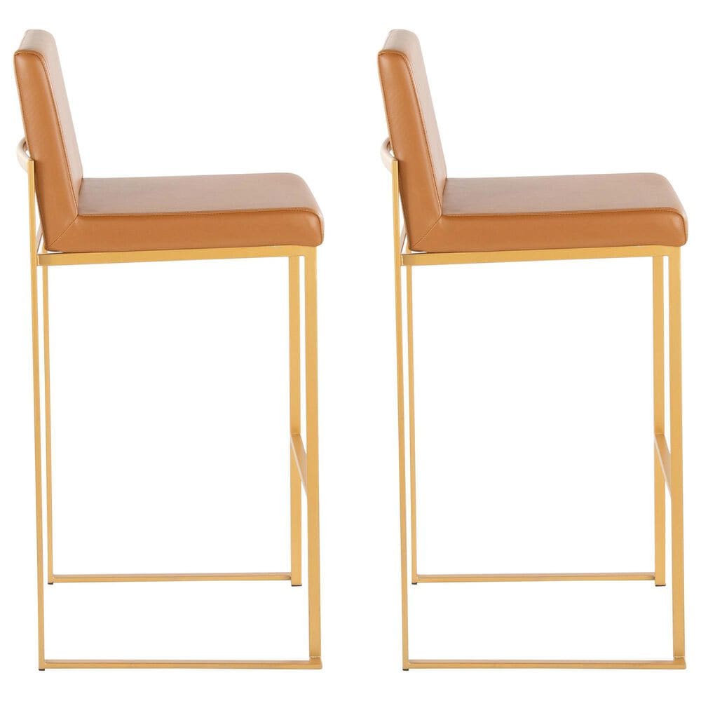 Lumisource Fuji High Back Barstool with Camel Faux Leather in Gold &#40;Set of 2&#41;, , large