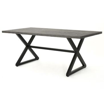 Hearth and Haven Rolando Outdoor Aluminum Dining Table with Steel Frame in Grey and Black, , large