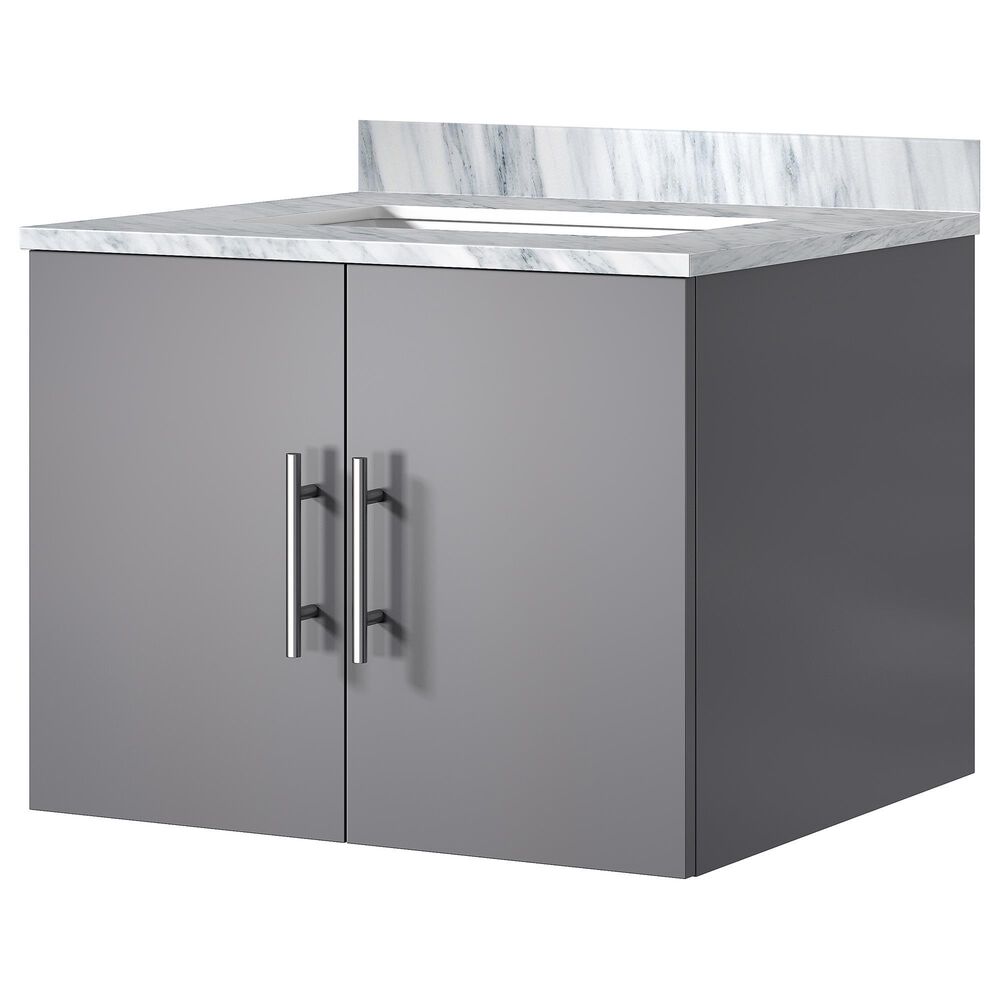 Lexora Home Geneva 24" Single Bathroom Vanity in Dark Grey with 2 cm White Carrara Marble Top and Rectangular Sink, , large