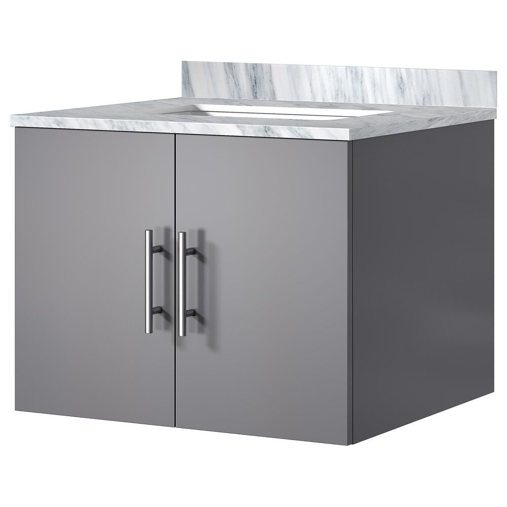 Lexora Home Geneva 24" Single Bathroom Vanity in Dark Grey with 2 cm White Carrara Marble Top and Rectangular Sink, , large
