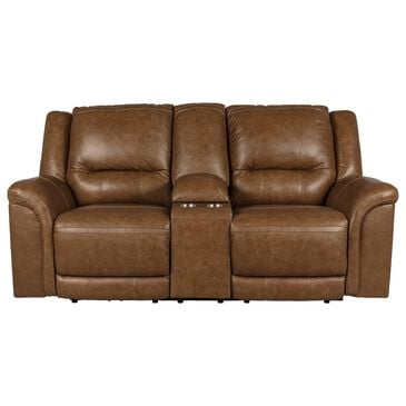Ashley Trasimeno Power Reclining Loveseat with Console in Caramel, , large