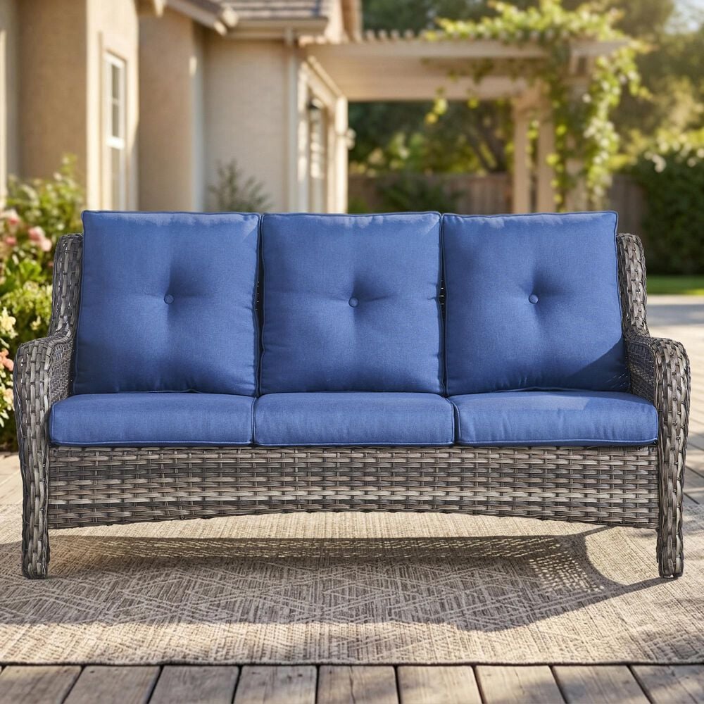 Sunwell Garden Outdoor Sofa with Gray Rattan in Navy, , large