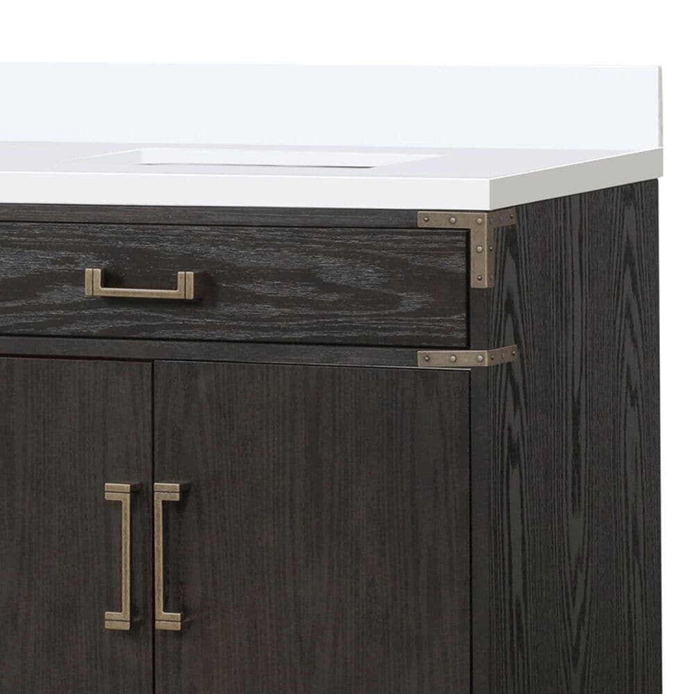 Lexora Home Laurel 84&quot; Double Bathroom Vanity in Brown Oak with White Quartz Top and Rectangular Sinks, , large