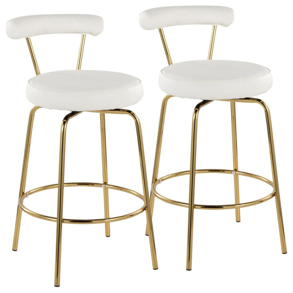 Lumisource Rhonda Swivel Counter Stool with White Cushion in Gold (Set of 2), , large