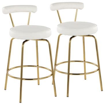 Lumisource Rhonda Swivel Counter Stool with White Cushion in Gold (Set of 2), , large