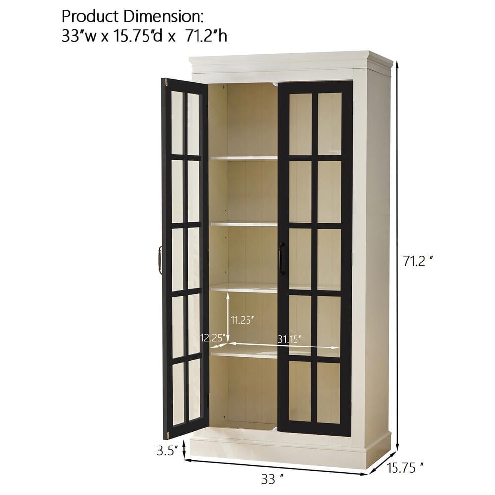 Hearth and Haven 71.2'' Freestanding Glass Door Pantry with Adjustable Shelves in White and Black, , large