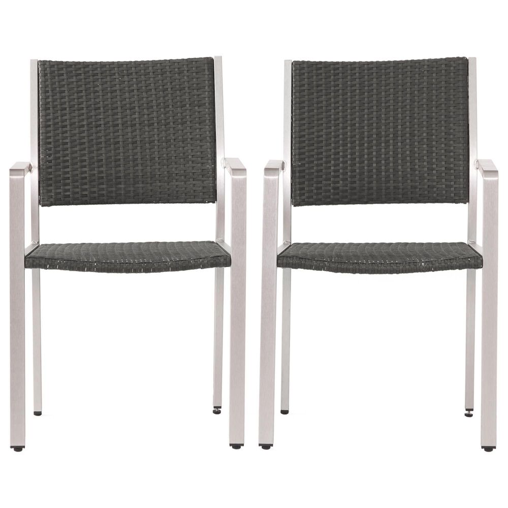 Hearth and Haven Cape Coral Outdoor Wicker Dining Chair in Grey (Set of 2), , large