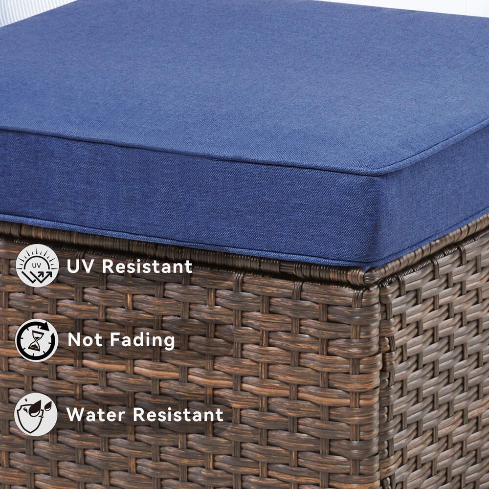Hearth and Haven Patio Wicker Ottoman with Solid Weave Design in Blue (Set of 2), , large