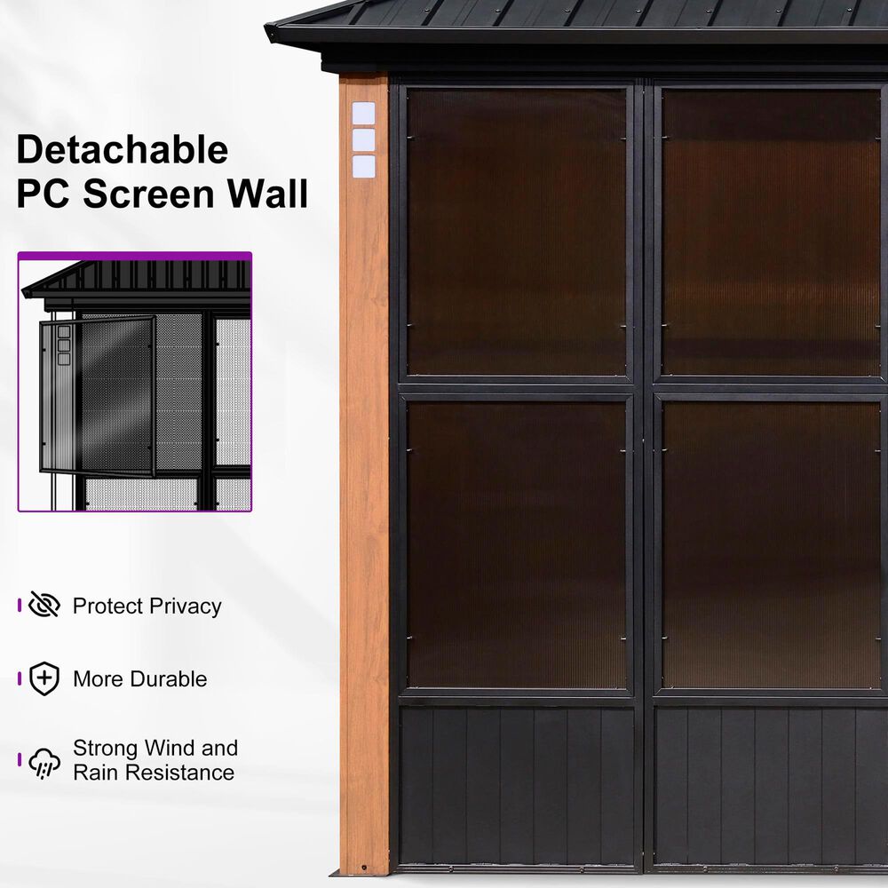 HOMLUX 12' x 16' Outdoor Hardtop Gazebo with Wood Grain Aluminum Frame in Black, , large