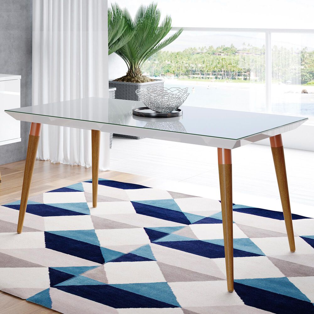 Dayton Utopia 62.99" Rectangular Dining Table in White Gloss and Maple Cream - Table Only, , large