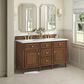 James Martin Vanities Lorelai 60" Double Vanity in Mid-Century Walnut with 3 cm White Zeus Quartz Top, , large