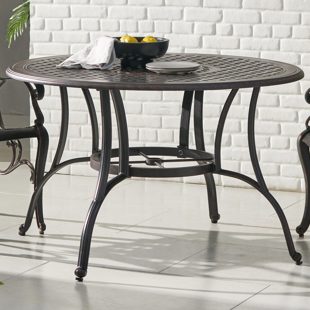 Hearth and Haven Outdoor Cast Aluminum Circular Dining Table with Curved Legs in Bronze, , large