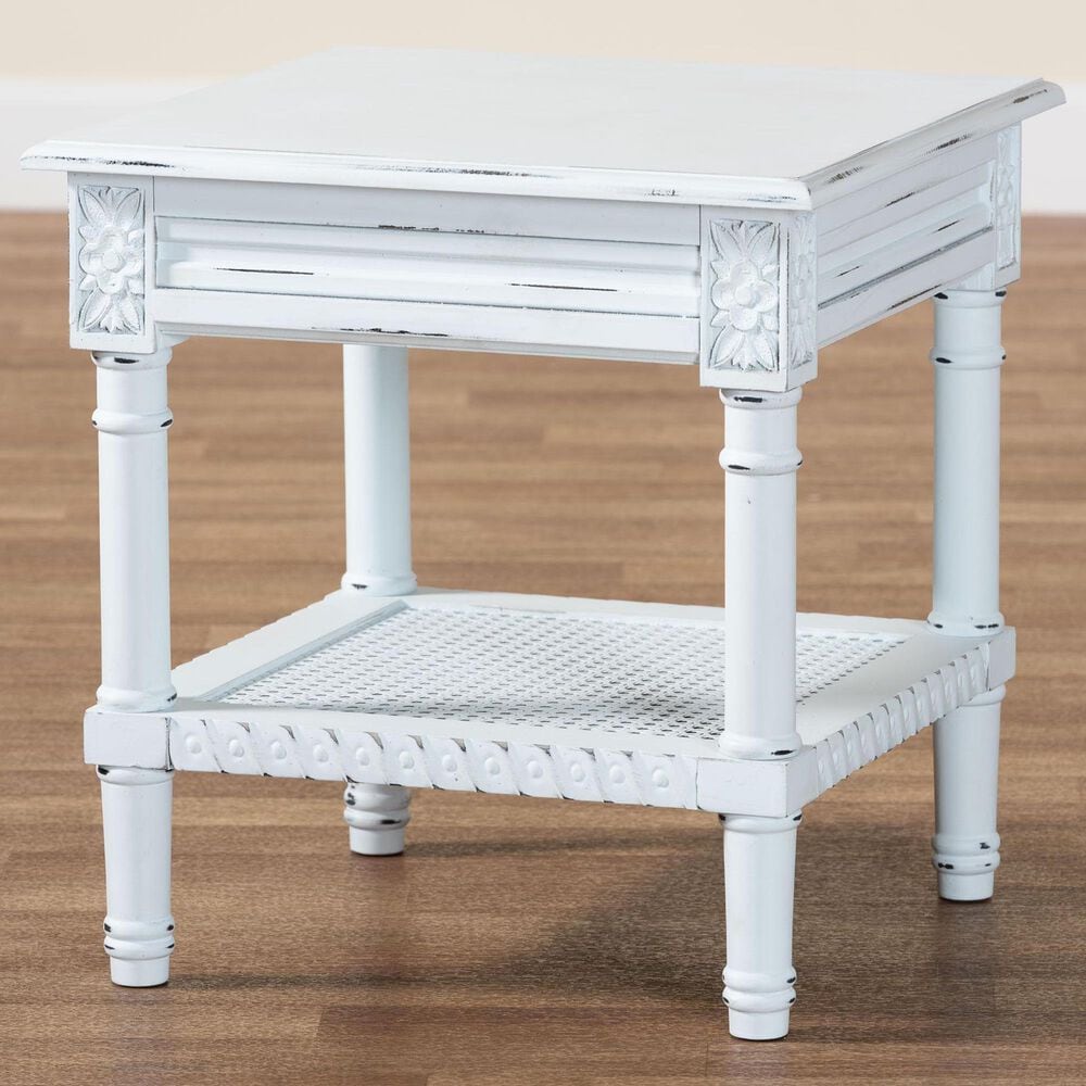Baxton Studio Jeanne End Table with 1-Shelf in White, , large