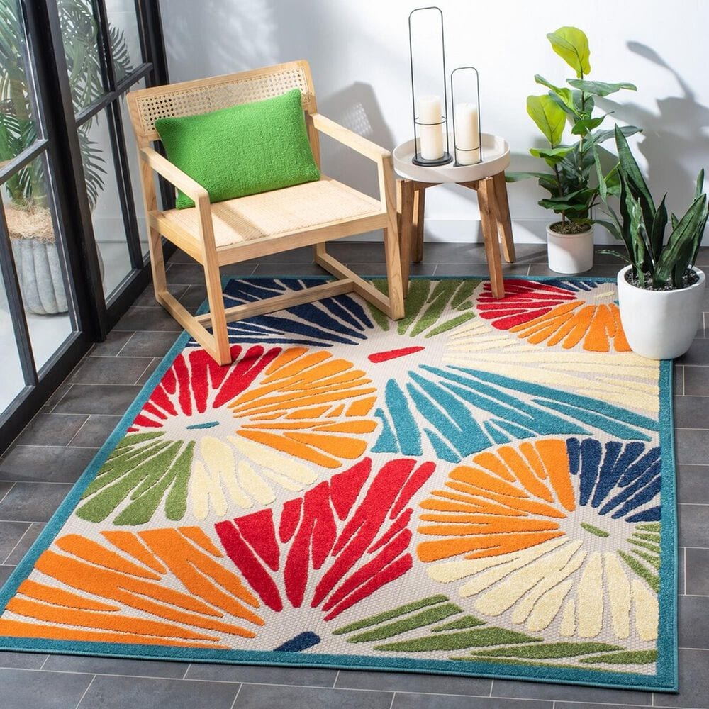 Safavieh Cabana CBN356A 6&#39;7&quot; x 9&#39; Ivory and Blue Indoor/Outdoor Area Performance Rug, , large