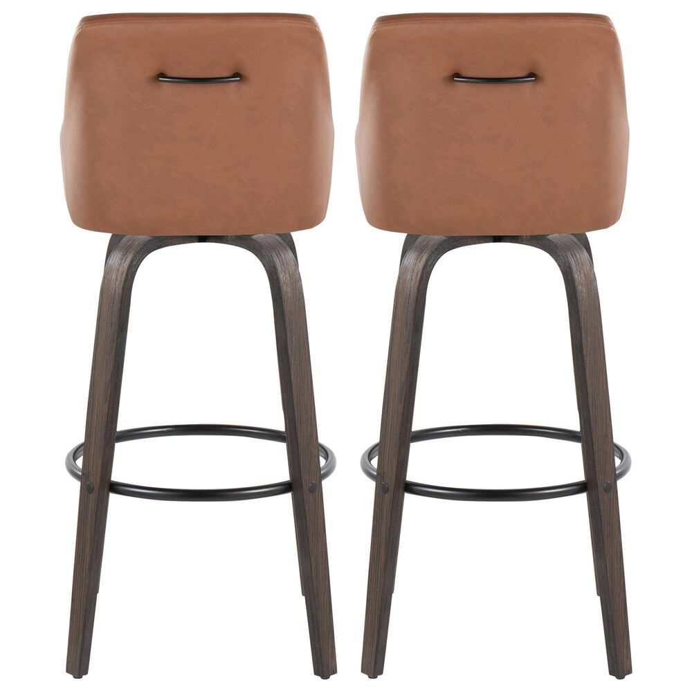 LumiSource Hannah Swivel Bar Stool with Camel Faux Leather Upholstery in Walnut and Black (Set of 2), , large