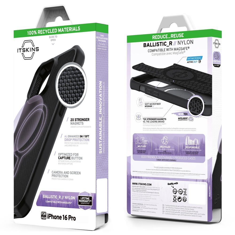 ITSkins Ballistic R Nylon MagSafe Case for Apple iPhone 16 Pro in Black, , large