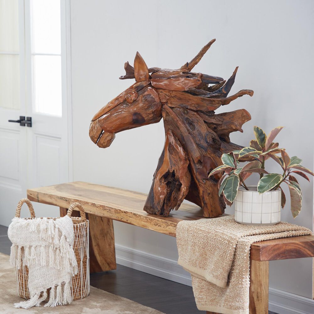 Maple and Jade 33&quot; x 31&quot; Horse Sculpture in Brown, , large