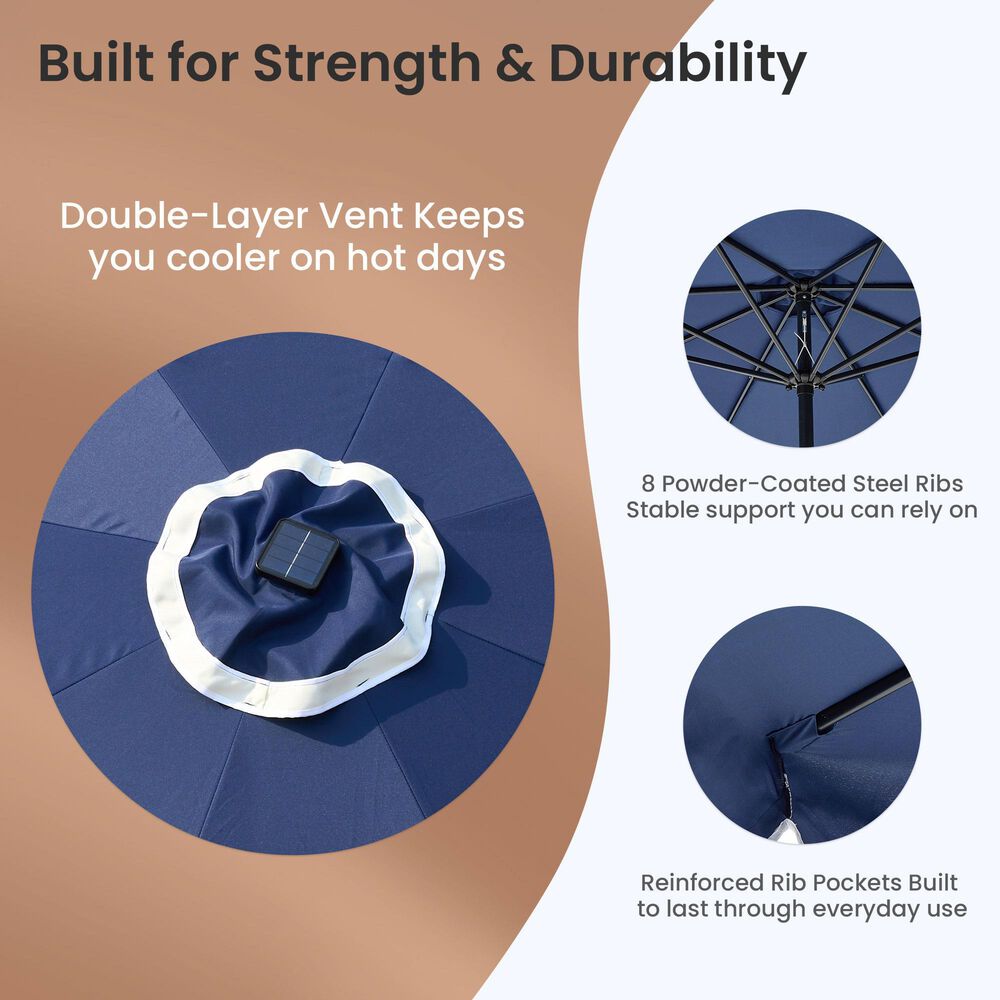 HOMLUX 10' Patio Umbrella with Lights in Dark Blue, , large