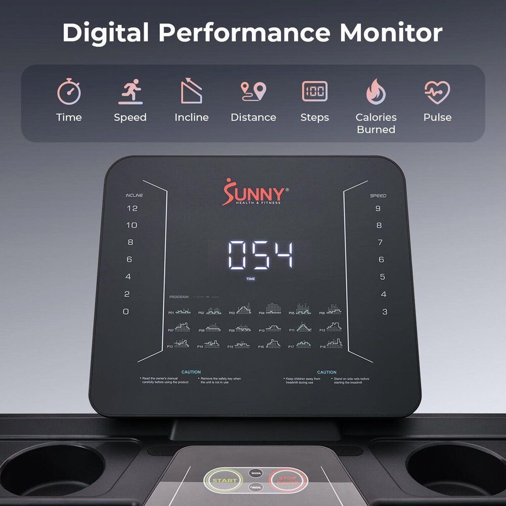 Sunny Health &amp; Fitness Elite Smart Auto Incline Folding Treadmill in Black, , large