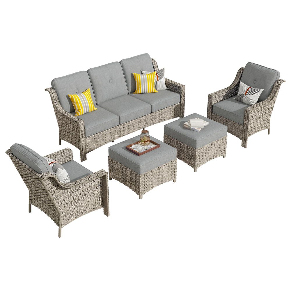HOMLUX 5-Piece Patio Conversation Set with Two Ottomans in Dark Gray, , large