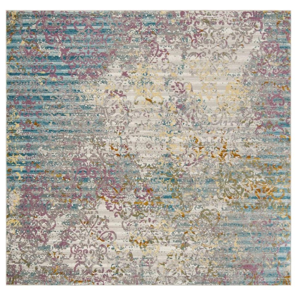 Safavieh Aria Damask 6"6" Square Cream and Multicolor Area Rug, , large