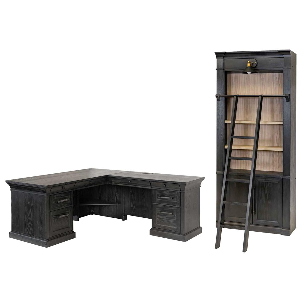 Wycliff Bay Willow Lane 4-Piece L-Shaped Desk with Bookcase and Ladder in Ebony Black, , large