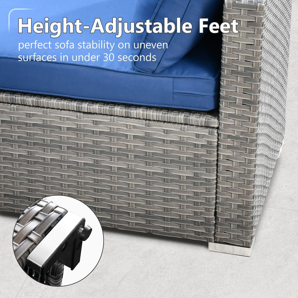 HOMLUX 7-Piece Patio Conversation Set with Grey Wicker in Navy Blue, , large