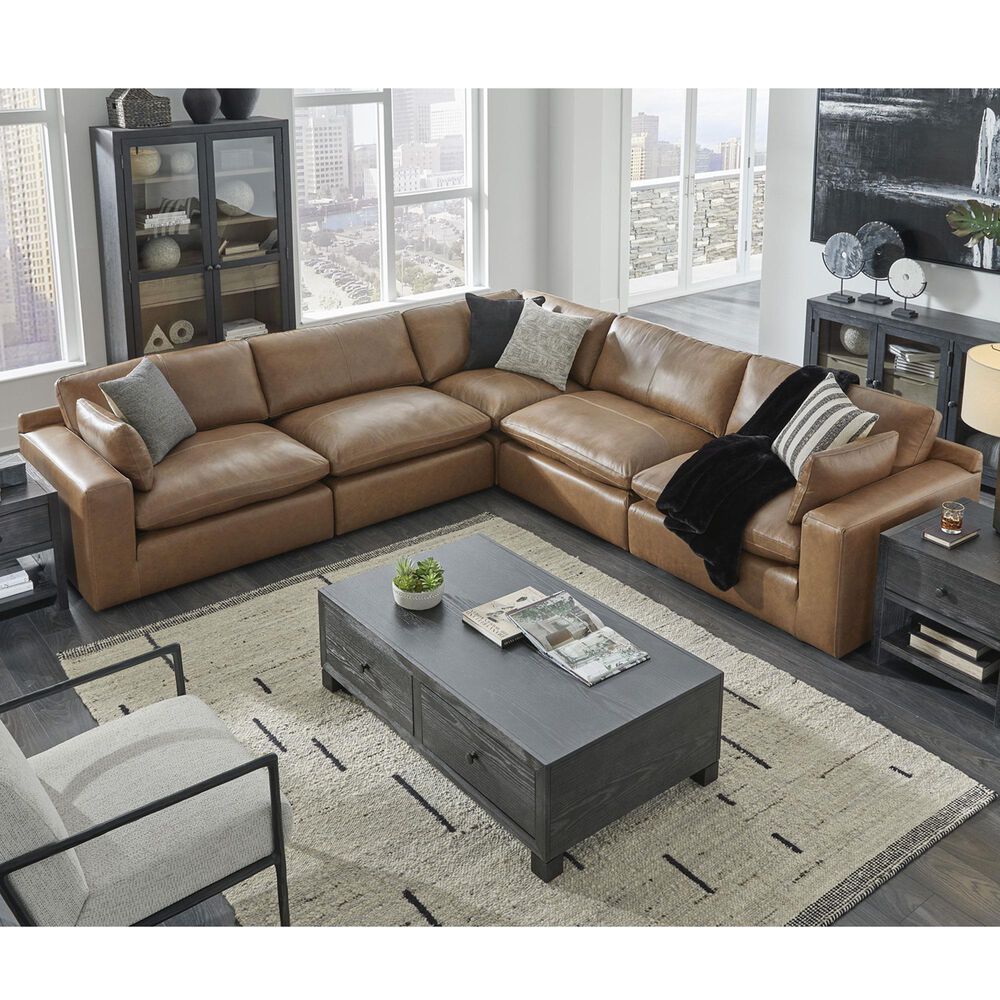 Ashley Emilia 5-Piece Stationary Reversible Sectional in Caramel, , large