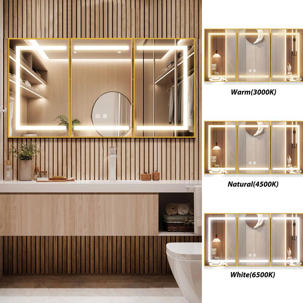 HOMLUX 60" x 32" Bathroom Medicine Cabinet with Mirror in Gold, , large
