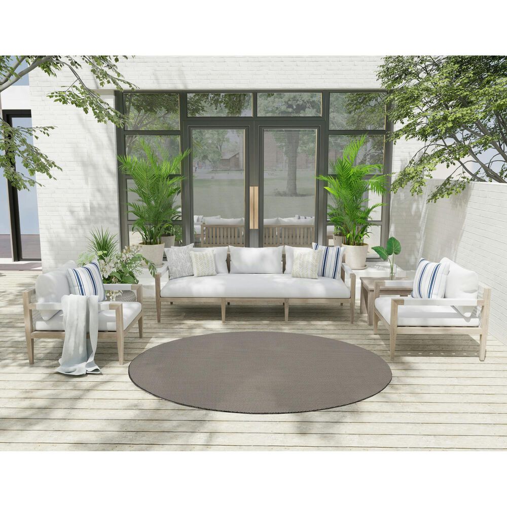 Nourison Courtyard Ivory and Charcoal 6&#39; Round Indoor/Outdoor Area Rug, , large