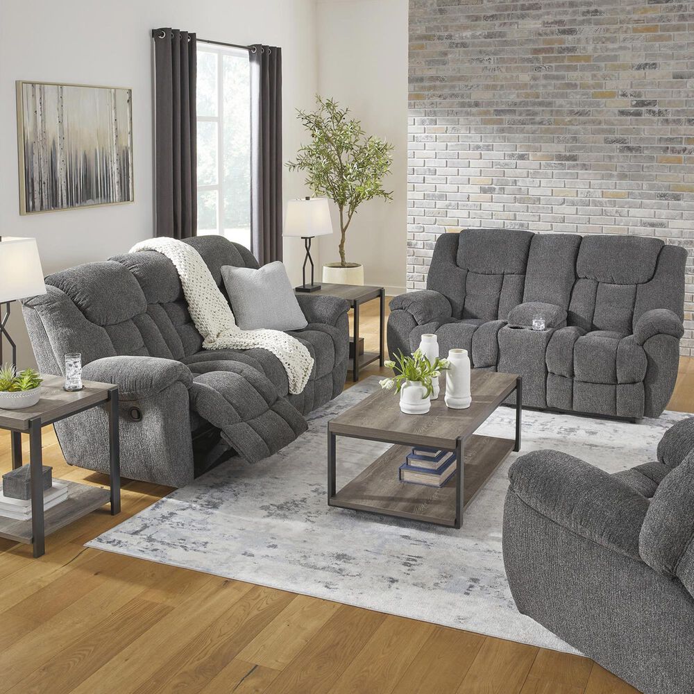 Ashley Foreside Manual Reclining Sofa in Charcoal, , large