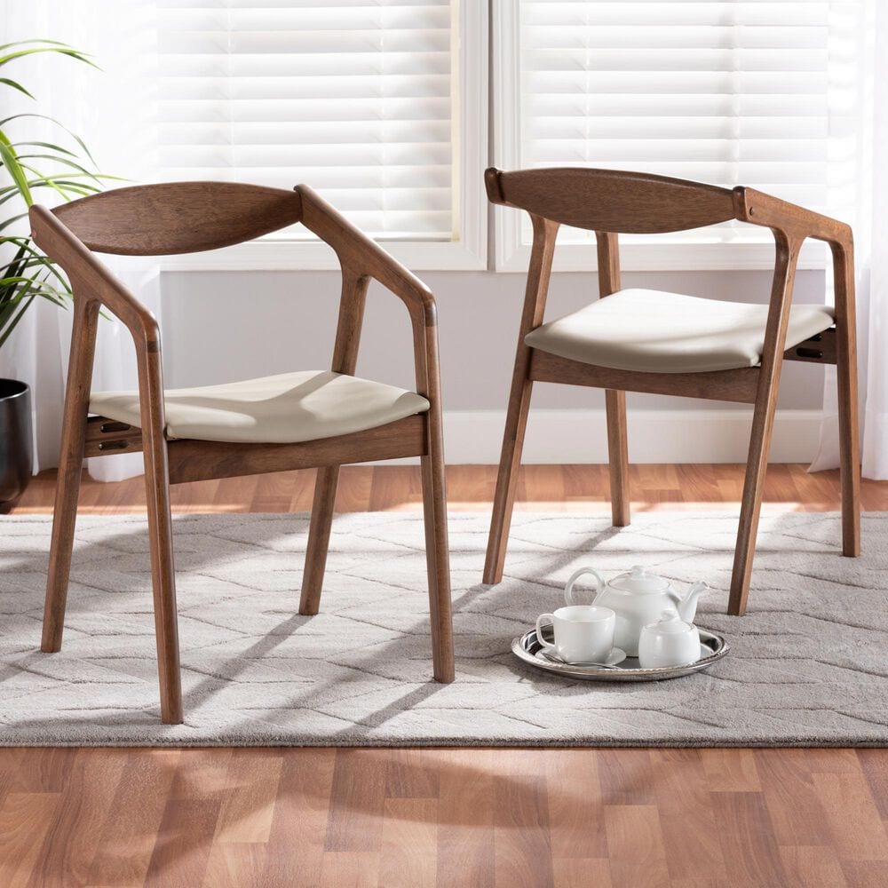Baxton Studio Harland Arm Chair with Grey Cushion in Walnut Brown (Set of 2), , large